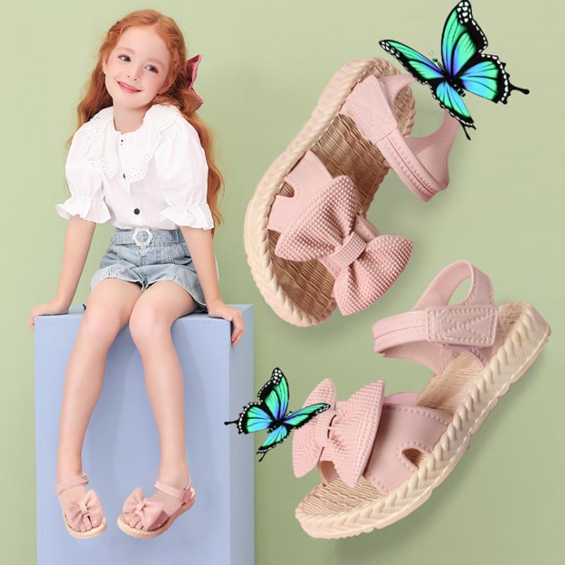 childrens clothing distributors Toddler Girl Bowknot Decor Solid Color Sandals 