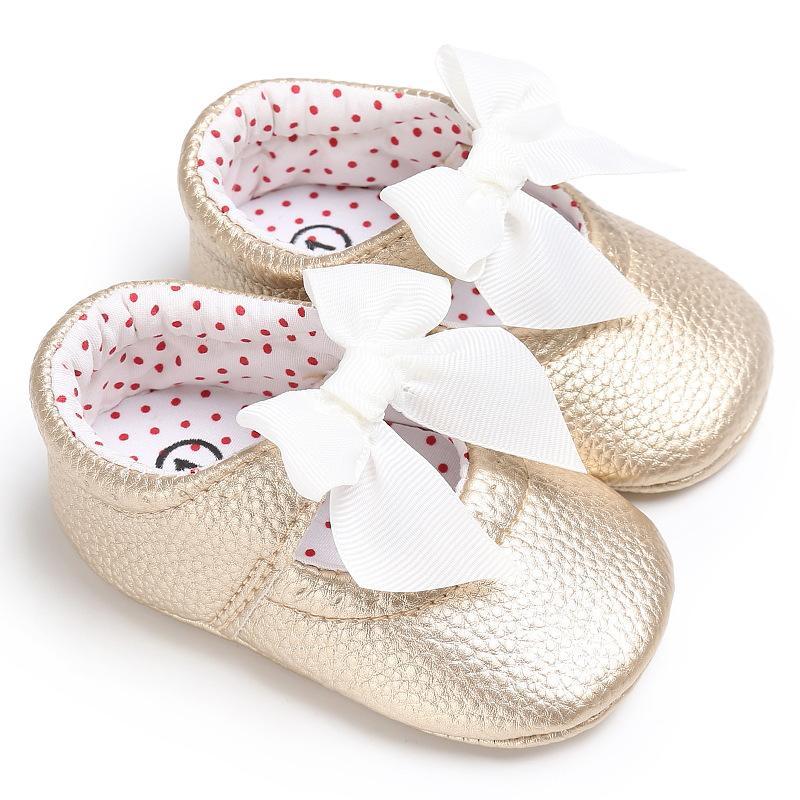Baby Girl's Sweet Golden Bownot Decoration Prewalker Shoes Children's clothing