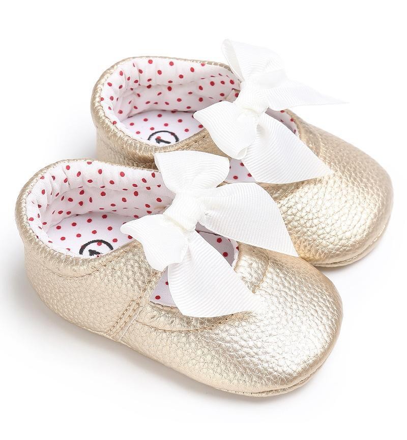 Baby Girl's Sweet Golden Bownot Decoration Prewalker Shoes Children's clothing