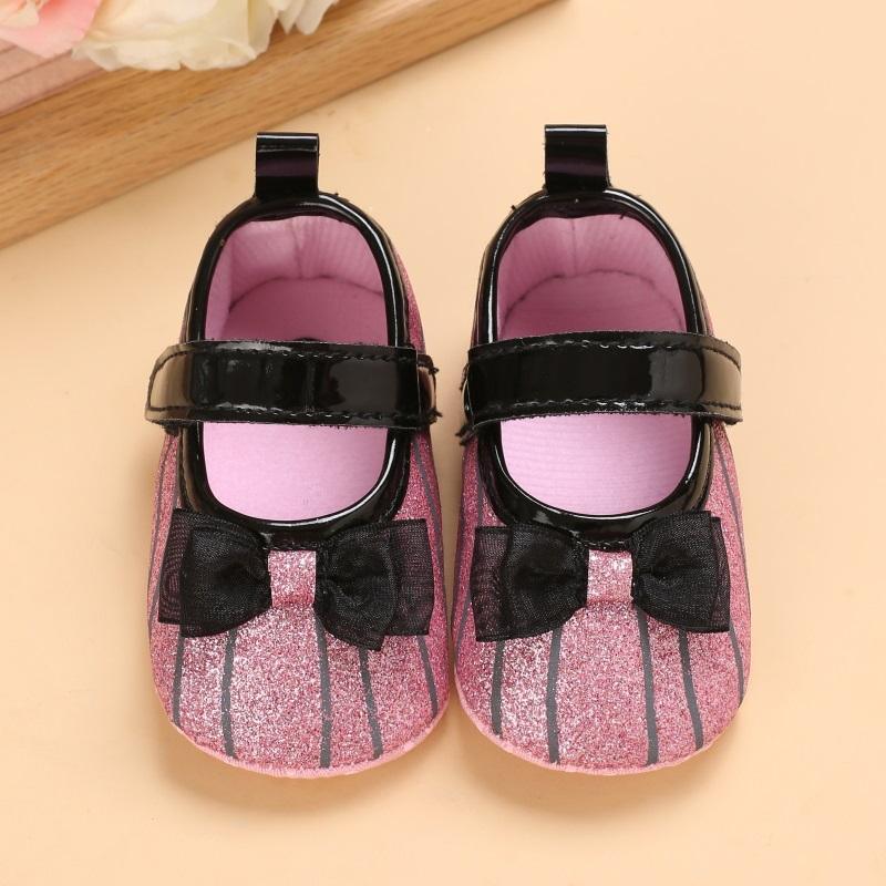 Baby Girl Bowknot Decor Striped Velcro Strap Shoes