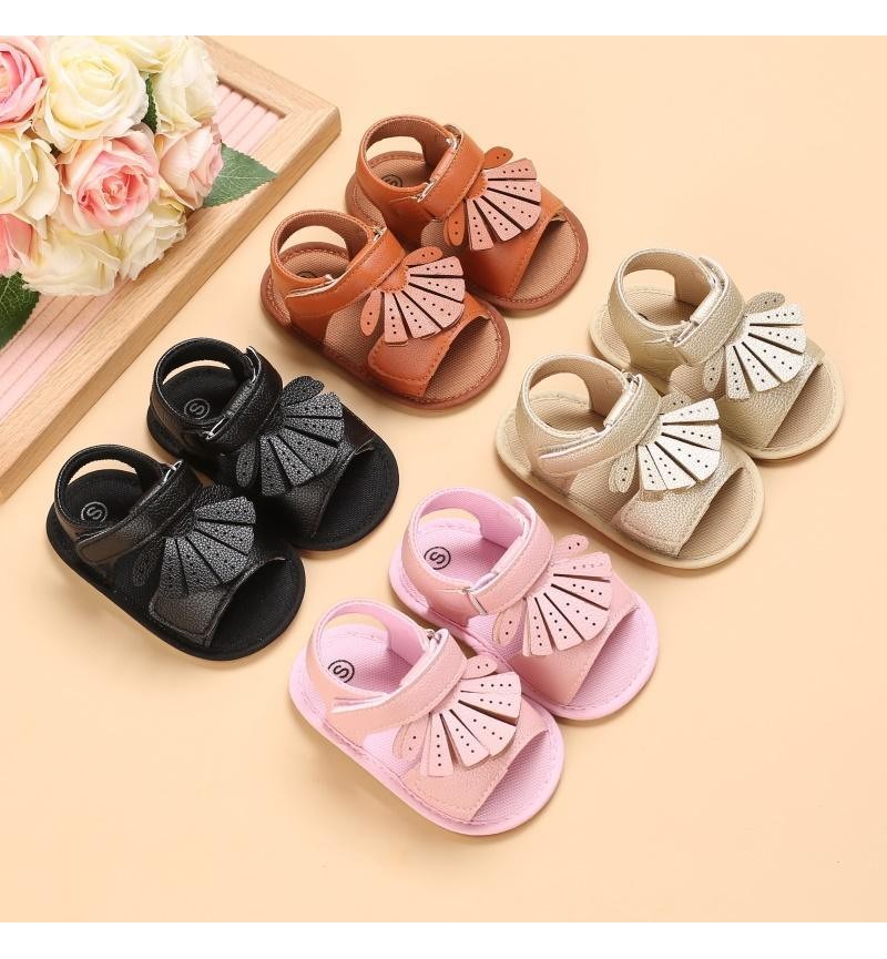 Baby Girl Solid Color Tassel Decor Velcro Strap Sandals