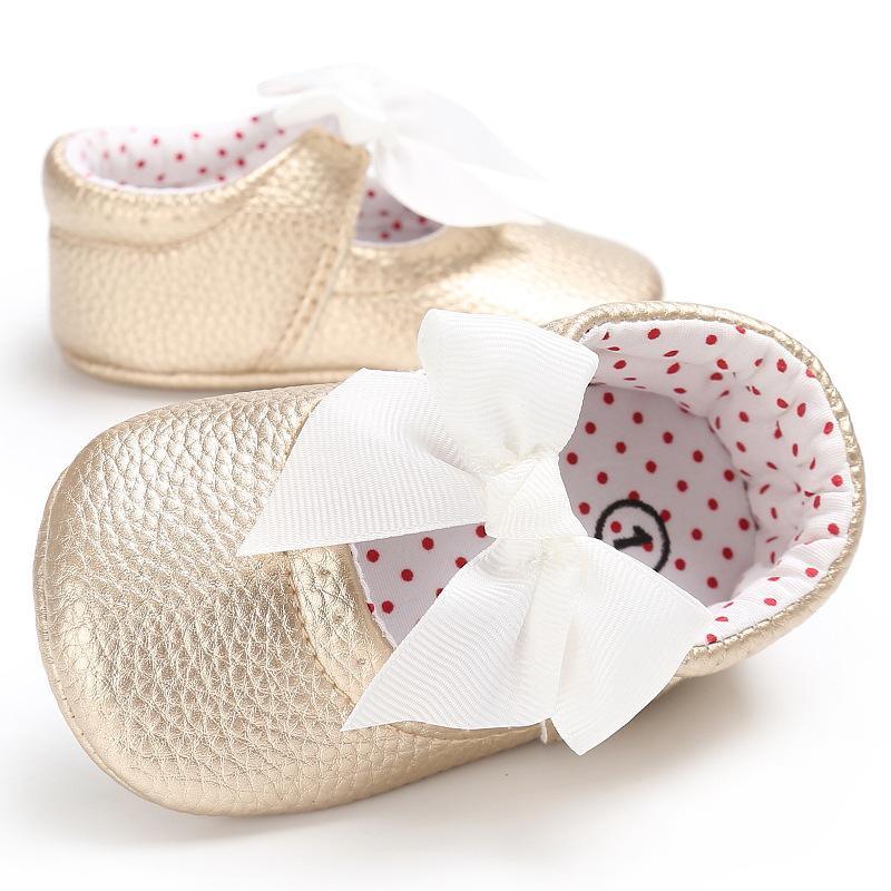 Baby Girl's Sweet Golden Bownot Decoration Prewalker Shoes Children's clothing