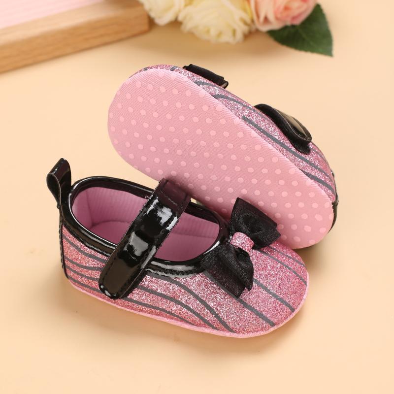 Baby Girl Bowknot Decor Striped Velcro Strap Shoes