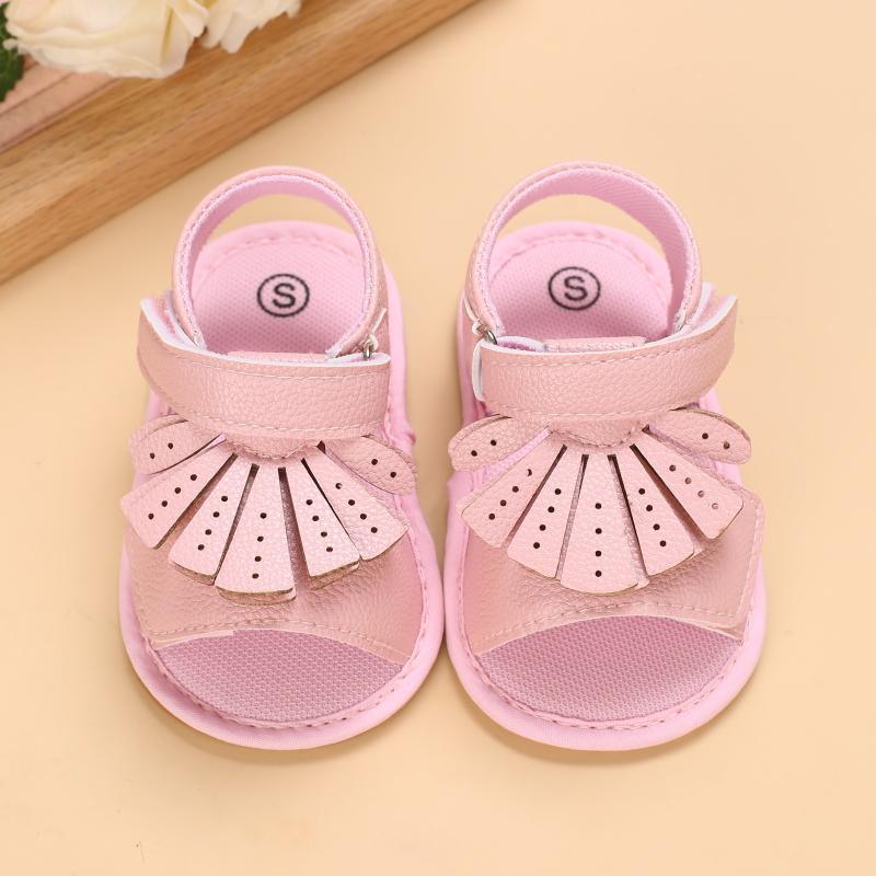 Baby Girl Solid Color Tassel Decor Velcro Strap Sandals
