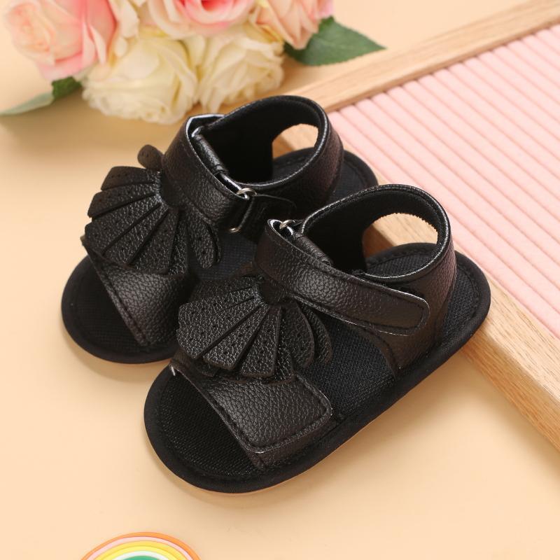 Baby Girl Solid Color Tassel Decor Velcro Strap Sandals