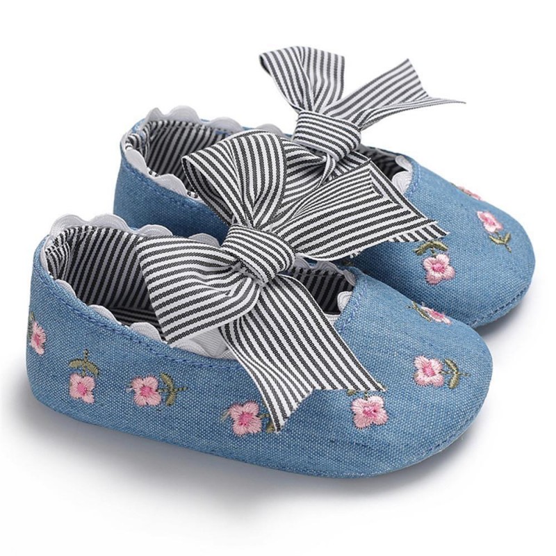 Baby Girls Bow Embroidered Princess Flat Shoes