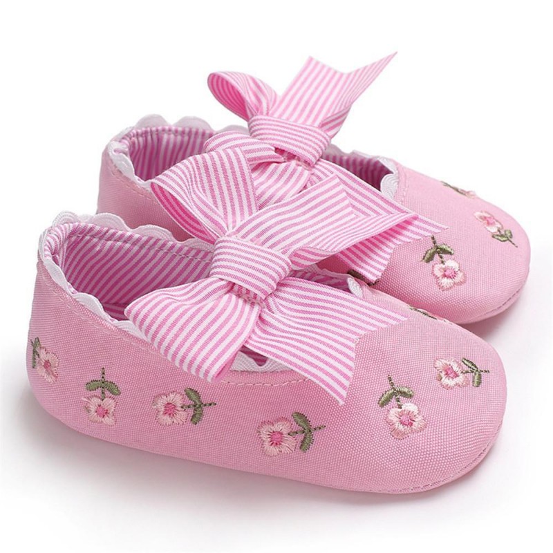 Baby Girls Bow Embroidered Princess Flat Shoes