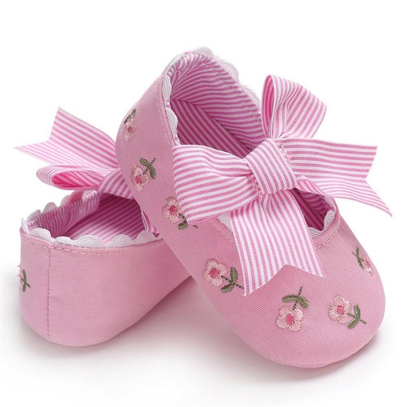 Baby Girls Bow Embroidered Princess Flat Shoes
