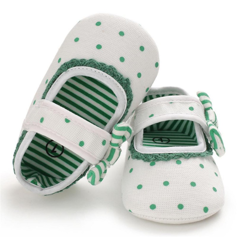 Baby Girls Bow Polka Dot Magic Tape Flat Toddler Shoes