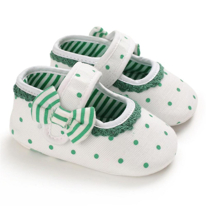 Baby Girls Bow Polka Dot Magic Tape Flat Toddler Shoes