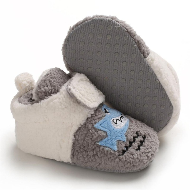 Baby Boys Cartoon Magic Tape Fur Warm Shoes Cheap Kid Shoes 