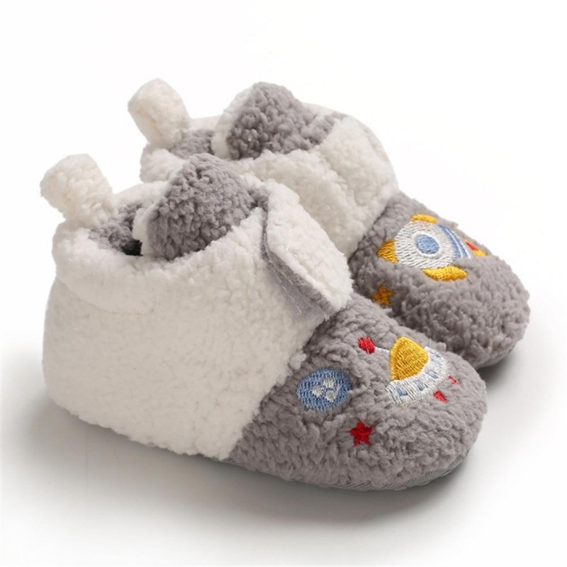 Baby Boys Cartoon Magic Tape Fur Warm Shoes Cheap Kid Shoes 