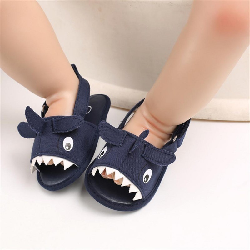 Baby Boys Cartoon Shark Magic Tape Canvas Sandals Baby Shoe 
