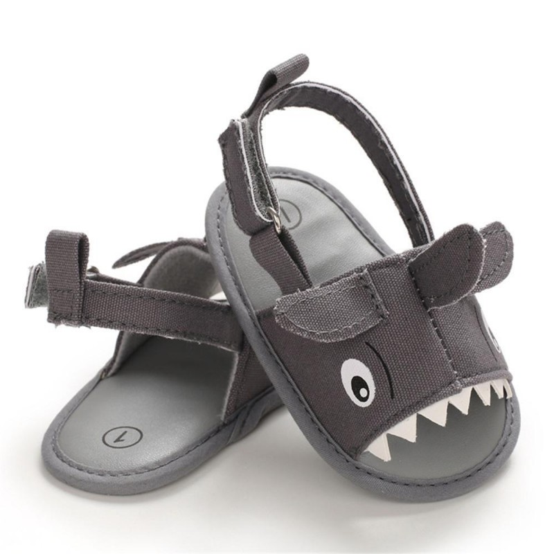 Baby Boys Cartoon Shark Magic Tape Canvas Sandals Baby Shoe 