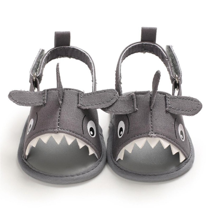 Baby Boys Cartoon Shark Magic Tape Canvas Sandals Baby Shoe 