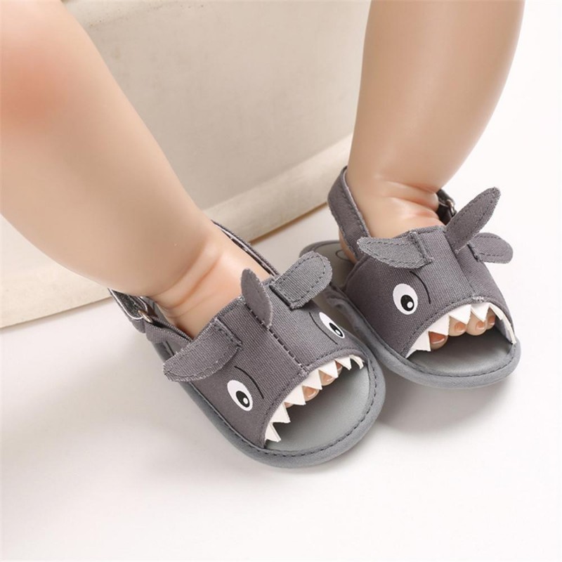 Baby Boys Cartoon Shark Magic Tape Canvas Sandals Baby Shoe 