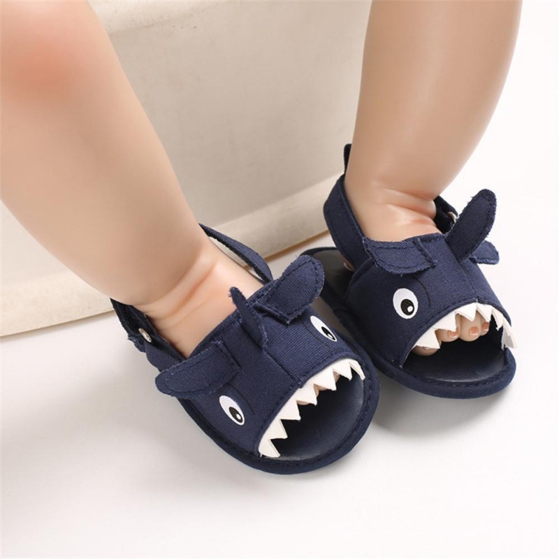 Baby Boys Cartoon Shark Magic Tape Canvas Sandals Baby Shoe 