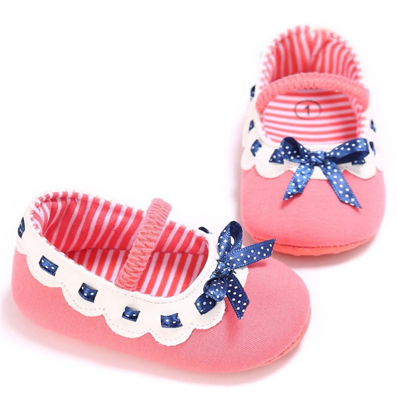 Baby Girls Elastic Band Bow Polka Dot Princess Flat Shoes
