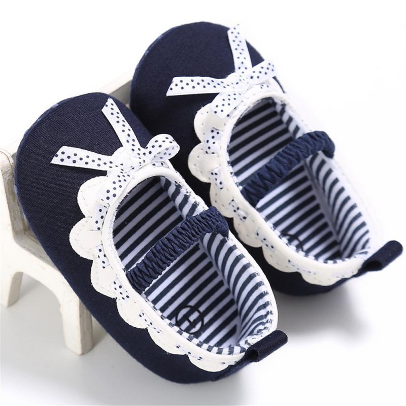 Baby Girls Elastic Band Bow Polka Dot Princess Flat Shoes