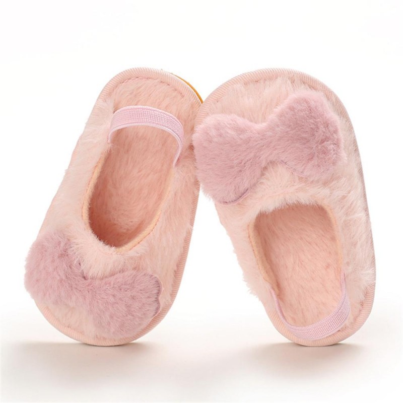 Baby Girls Fur Closed Toe Bow Decor Slip On Sandals Baby Shoes