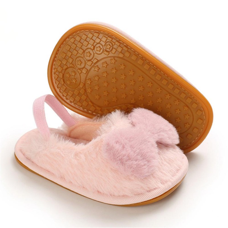 Baby Girls Fur Closed Toe Bow Decor Slip On Sandals Baby Shoes