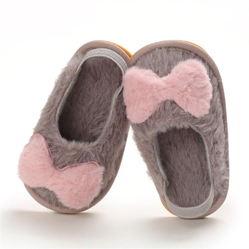 Baby Girls Fur Closed Toe Bow Decor Slip On Sandals Baby Shoes