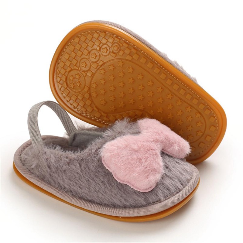 Baby Girls Fur Closed Toe Bow Decor Slip On Sandals Baby Shoes