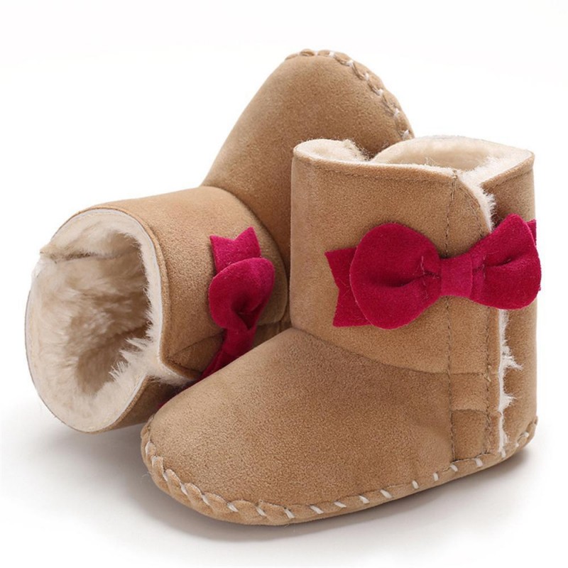 Baby Girls Bow Decor Winter Fur Snow Boots Girls Shoes
