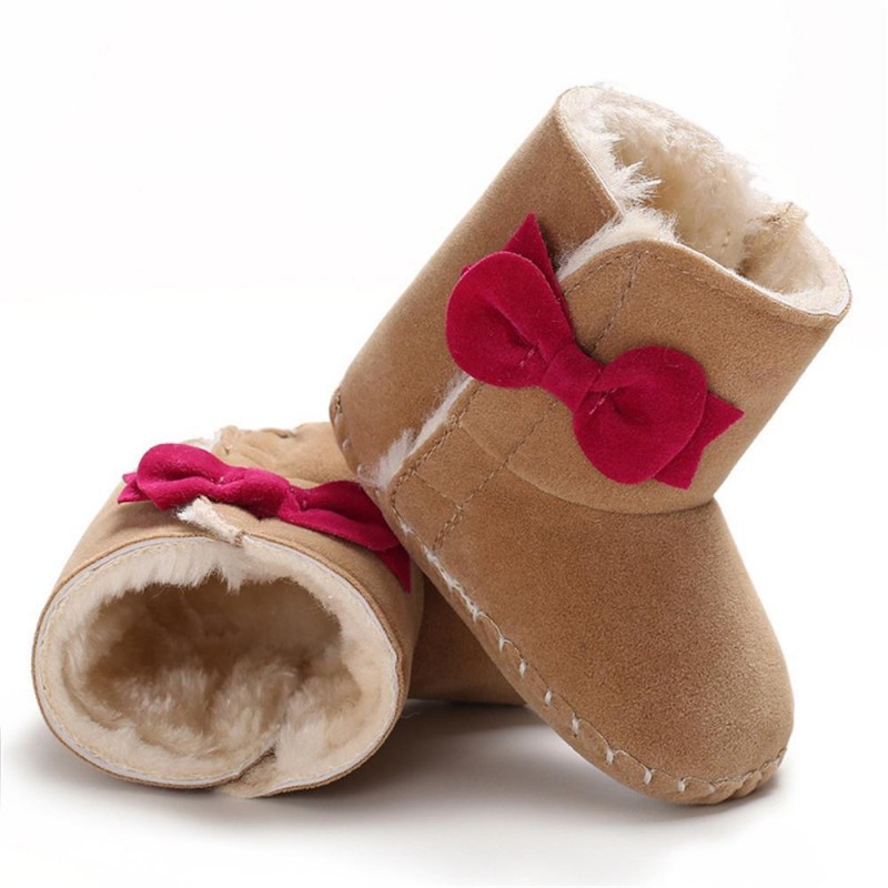 Baby Girls Bow Decor Winter Fur Snow Boots Girls Shoes