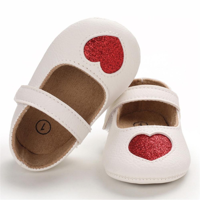 Baby Girls Heart Non-Slip Soft Magic Tape Flats Girls Shoes 