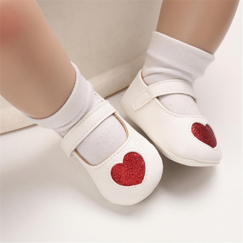 Baby Girls Heart Non-Slip Soft Magic Tape Flats Girls Shoes 