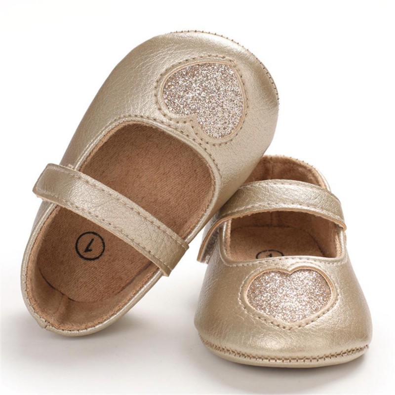 Baby Girls Heart Non-Slip Soft Magic Tape Flats Girls Shoes 