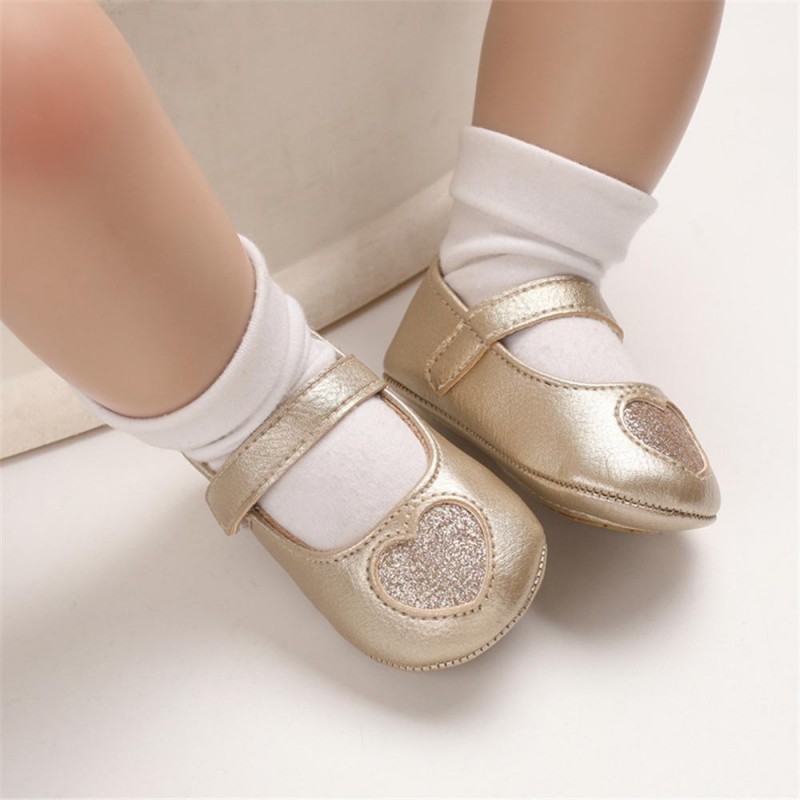 Baby Girls Heart Non-Slip Soft Magic Tape Flats Girls Shoes 