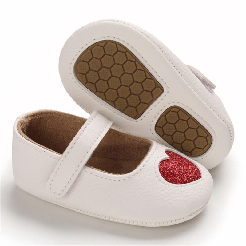 Baby Girls Heart Non-Slip Soft Magic Tape Flats Girls Shoes 