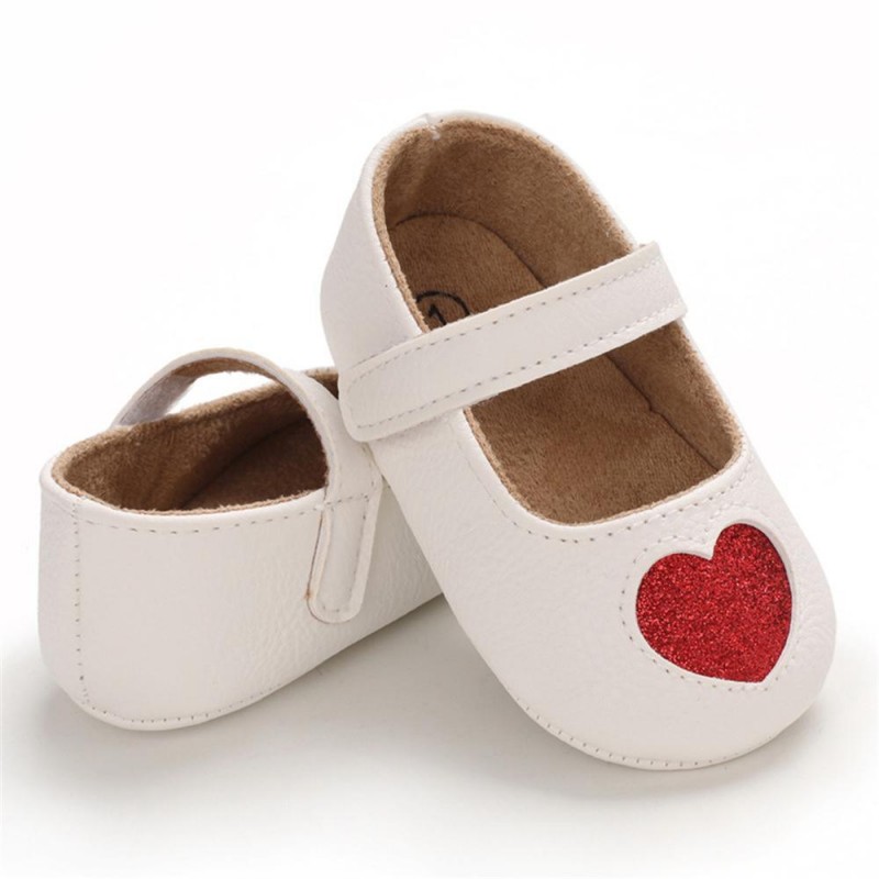 Baby Girls Heart Non-Slip Soft Magic Tape Flats Girls Shoes 