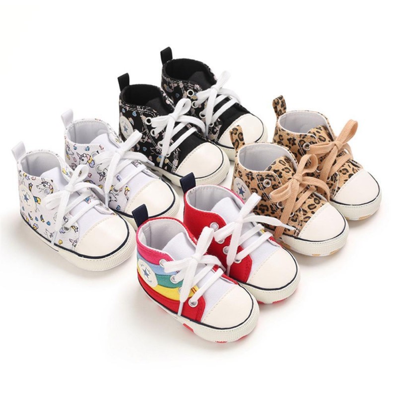 Baby Unisex Lace Up Canvas Cartoon Printed Casual Sneakers Kids Shoes vendors