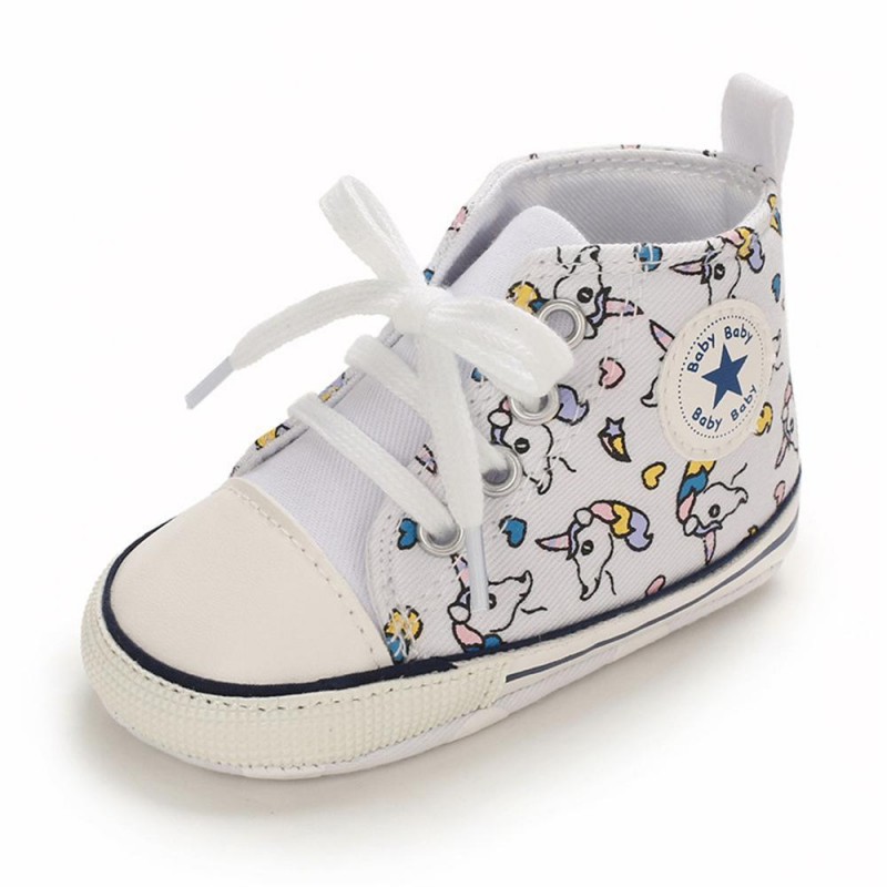 Baby Unisex Lace Up Canvas Cartoon Printed Casual Sneakers Kids Shoes vendors