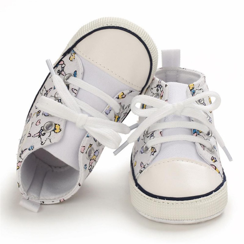Baby Unisex Lace Up Canvas Cartoon Printed Casual Sneakers Kids Shoes vendors