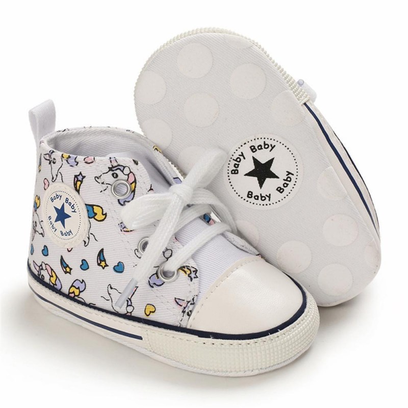Baby Unisex Lace Up Canvas Cartoon Printed Casual Sneakers Kids Shoes vendors