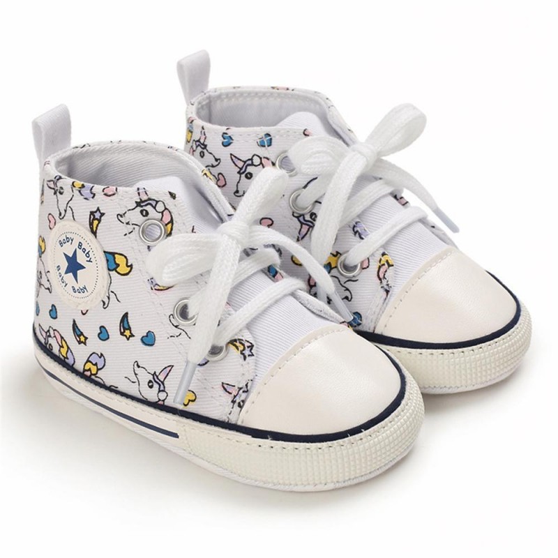 Baby Unisex Lace Up Canvas Cartoon Printed Casual Sneakers Kids Shoes vendors