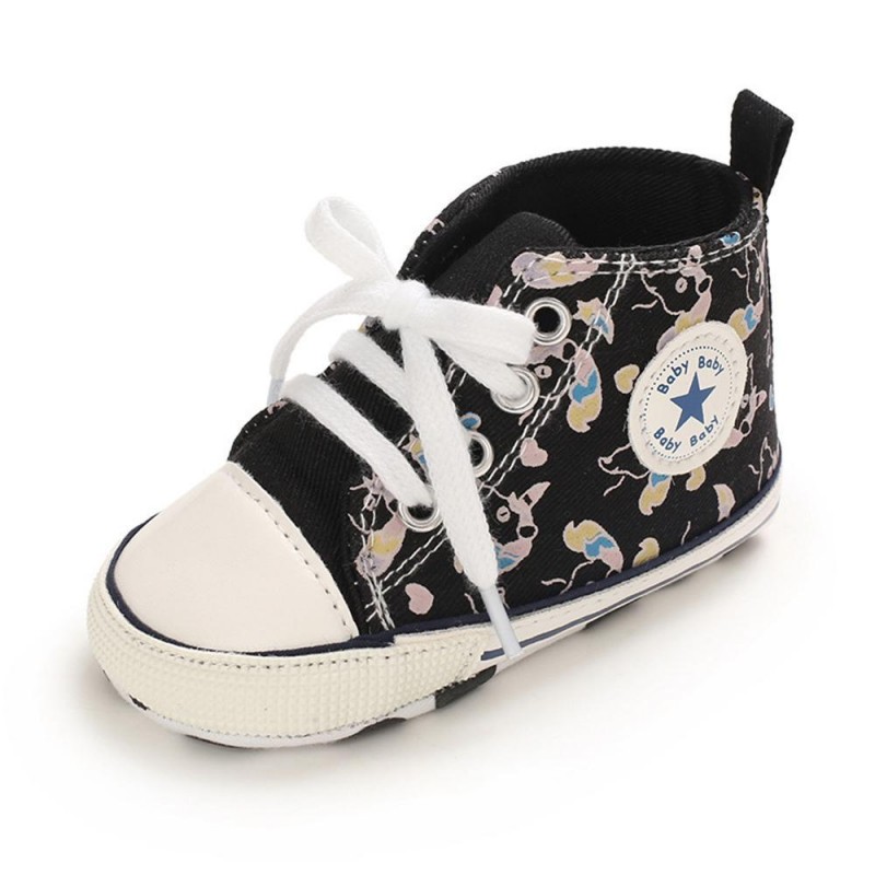 Baby Unisex Lace Up Canvas Cartoon Printed Casual Sneakers Kids Shoes vendors