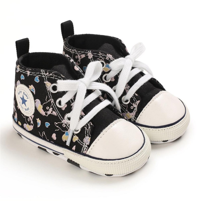 Baby Unisex Lace Up Canvas Cartoon Printed Casual Sneakers Kids Shoes vendors