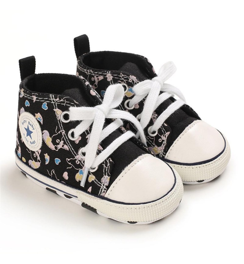 Baby Unisex Lace Up Canvas Cartoon Printed Casual Sneakers Kids Shoes vendors