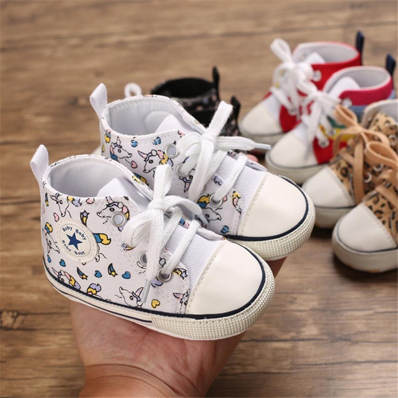 Baby Unisex Lace Up Canvas Cartoon Printed Casual Sneakers Kids Shoes vendors