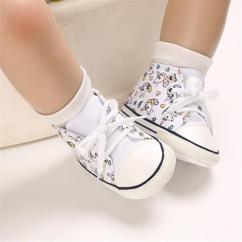 Baby Unisex Lace Up Canvas Cartoon Printed Casual Sneakers Kids Shoes vendors
