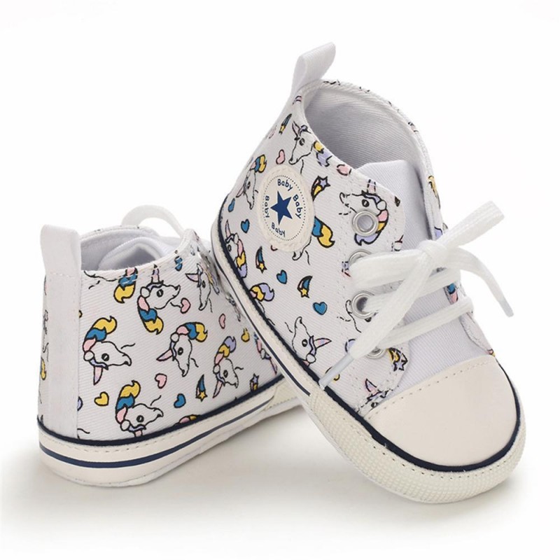 Baby Unisex Lace Up Canvas Cartoon Printed Casual Sneakers Kids Shoes vendors