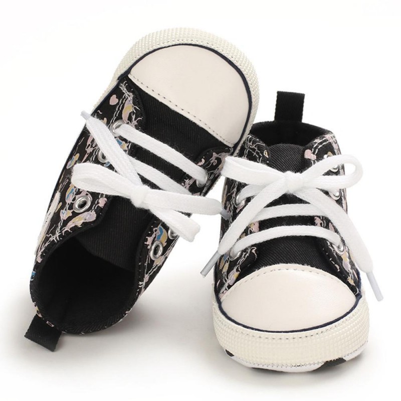 Baby Unisex Lace Up Canvas Cartoon Printed Casual Sneakers Kids Shoes vendors