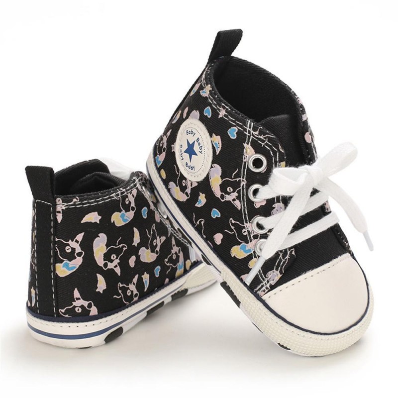 Baby Unisex Lace Up Canvas Cartoon Printed Casual Sneakers Kids Shoes vendors