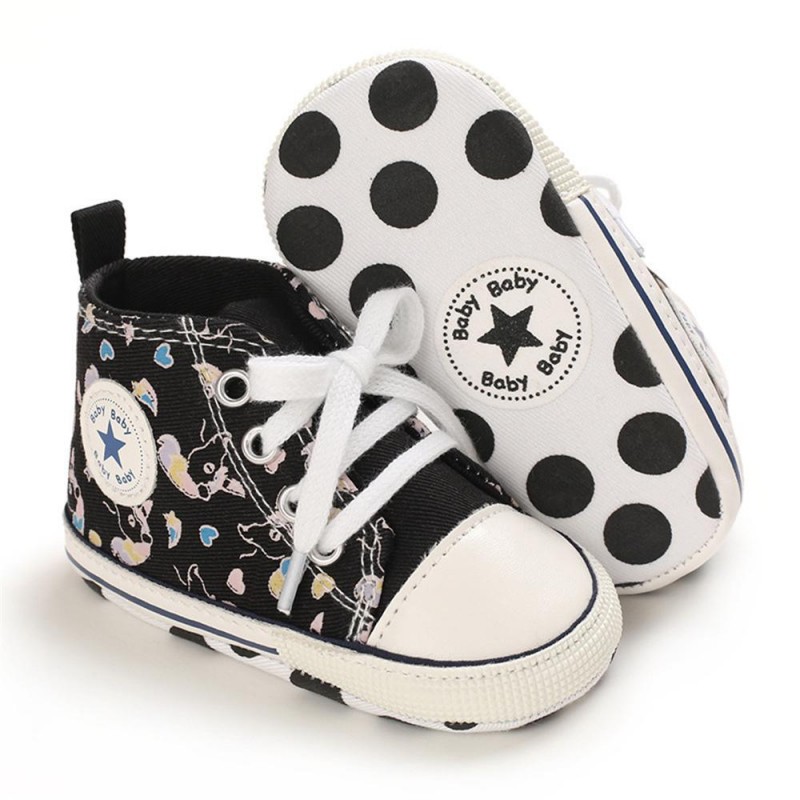Baby Unisex Lace Up Canvas Cartoon Printed Casual Sneakers Kids Shoes vendors