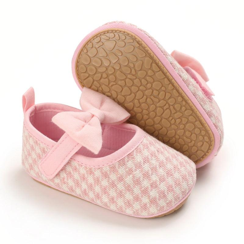 Baby Girls Plaid Bow Child Soft Rubber Sole Non-slip Baby Shoes